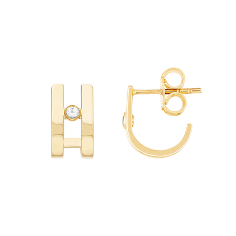 Diamond Bezel In Open J-Huggie Earrings