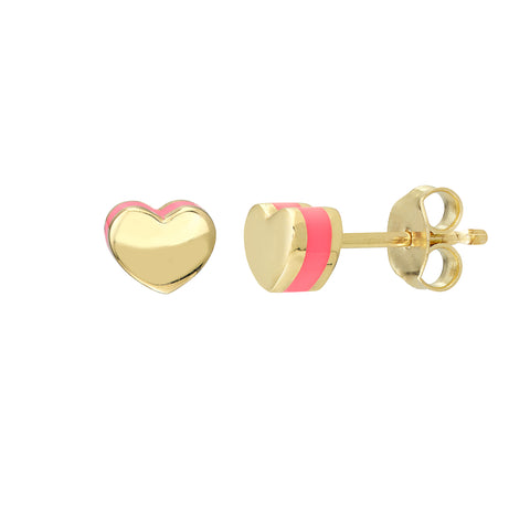 Domed Heart Stud with Pink Enamel