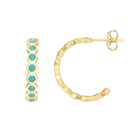 Round Turquoise Honey Comb J-Hoops