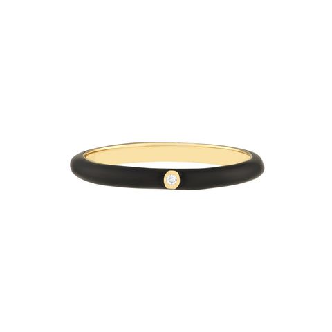 Diamond Bezel on Black Enamel Band Ring