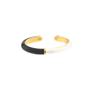 Diamond Cuff Ring with 1/2 White 1/2 Black Enamel