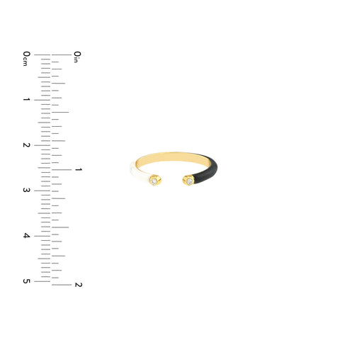 Diamond Cuff Ring with 1/2 White 1/2 Black Enamel