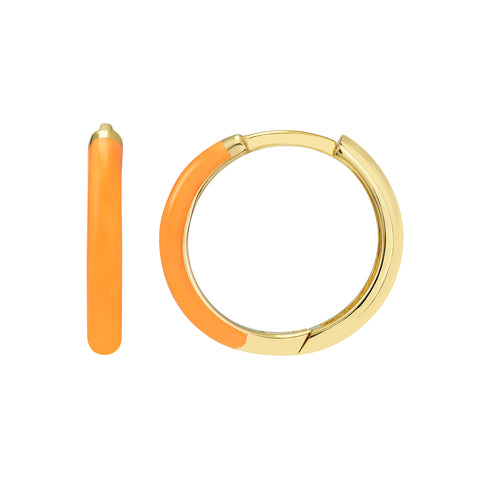 Neon Orange Enamel 1/2 Polished Hoops