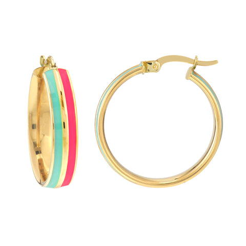 Turq and Neon Pink Enamel Round Hoops