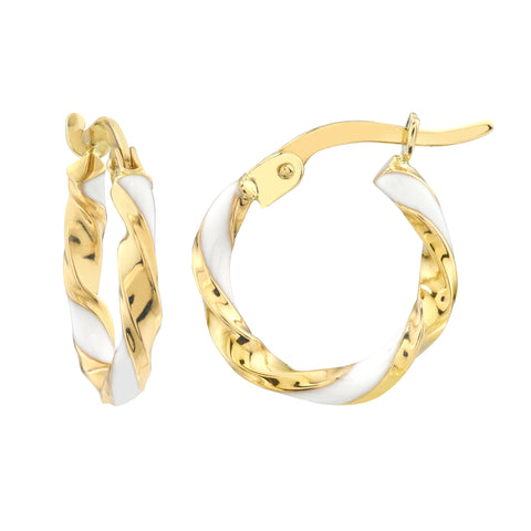 Medium White Enamel Round Twist Hoops