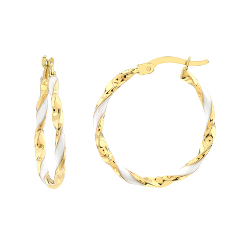 Large White Enamel Round Twist Hoops