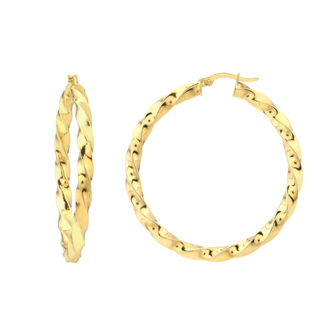 35x3mm Tight Twist Round Hoop Earrings