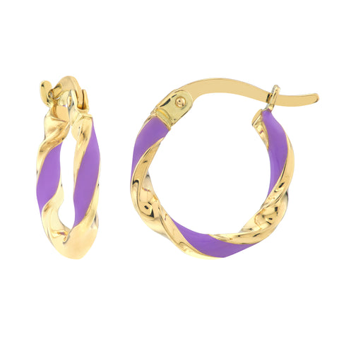 Medium Lilac Enamel Round Twist Hoops