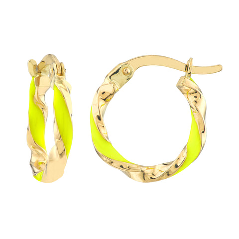 Medium Neon Yellow Enamel Round Twist Hoops