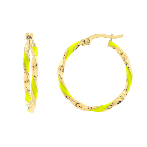 Large Neon Yellow Enamel Round Twist Hoops