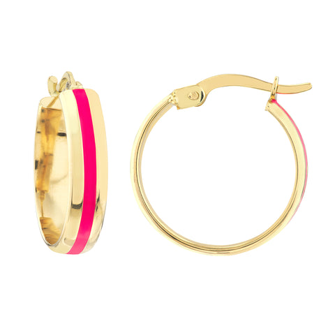 Medium Neon Pink Enamel Round Hoops