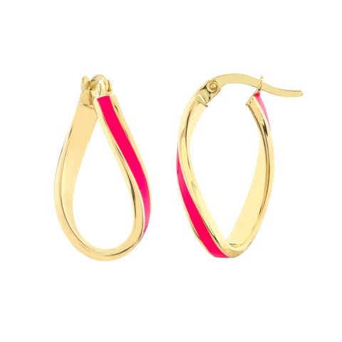 Neon Pink Enamel Oval Twist Hoops