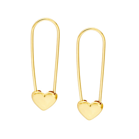 Heart Safety Pin Hoop Earrings