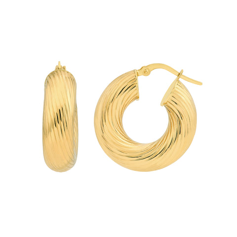 10mm Textured Round Tube Hoop Earrings