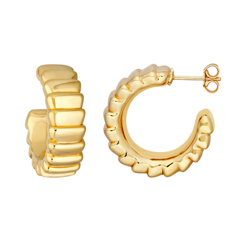 Puff Corrugated Open Hoop Earrings