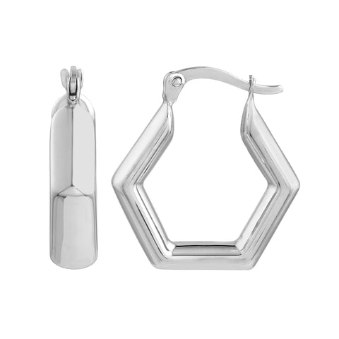 Sterling Silver Pentagon Hoop Earrings