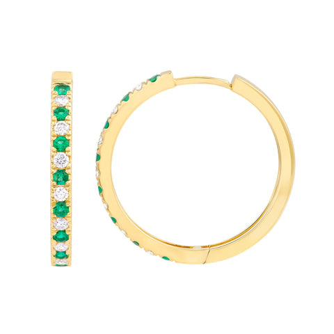 Emerald & Diamond Hoop Earrings (3/8tcw)