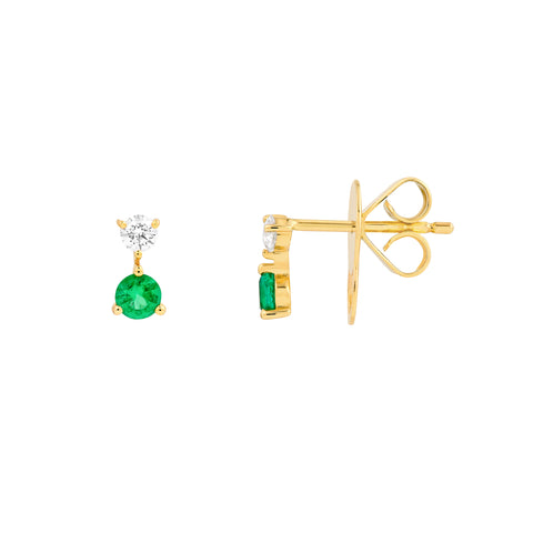 Emerald & Diamond Stud Earrings (1/8tcw)