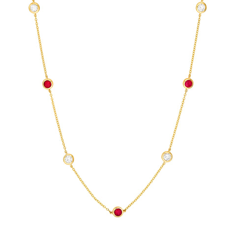 3/8tcw Diamond & Ruby Bezel Station Necklace